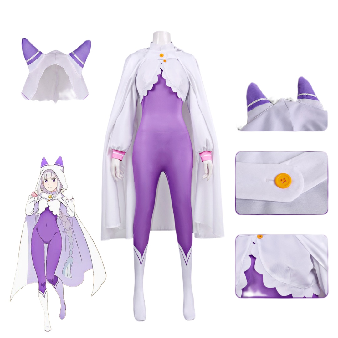 Anime Cosplay Bodysuit - Re Zero Emilia Cosplay Costume Wig